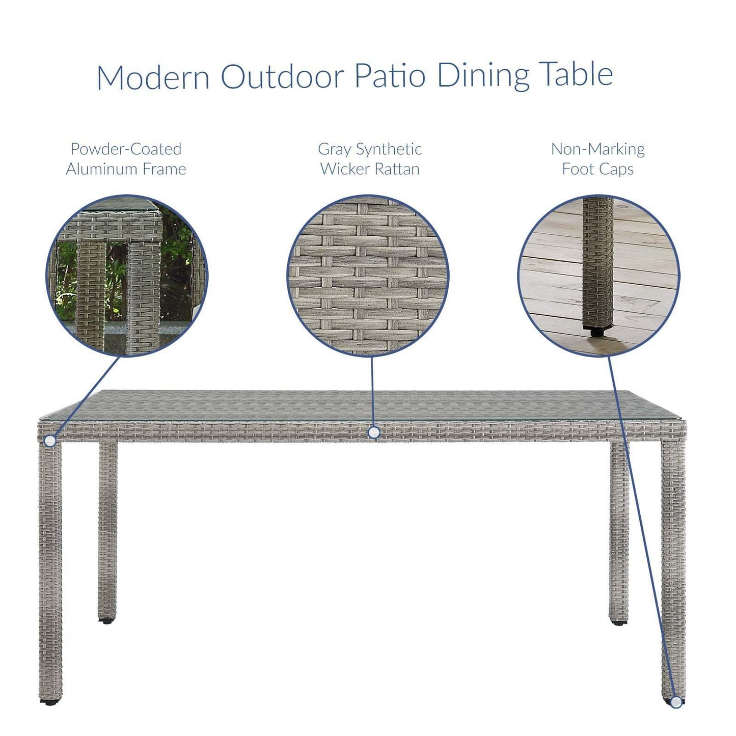 Modway Aura 68" Outdoor Patio Wicker Rattan Dining Table FredCo