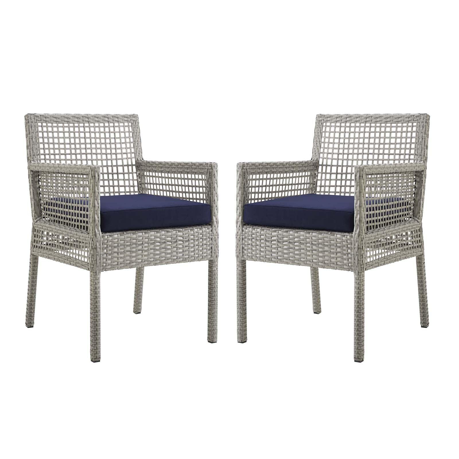 Modway Aura Dining Armchair Outdoor Patio Wicker Rattan Set of 2 FredCo