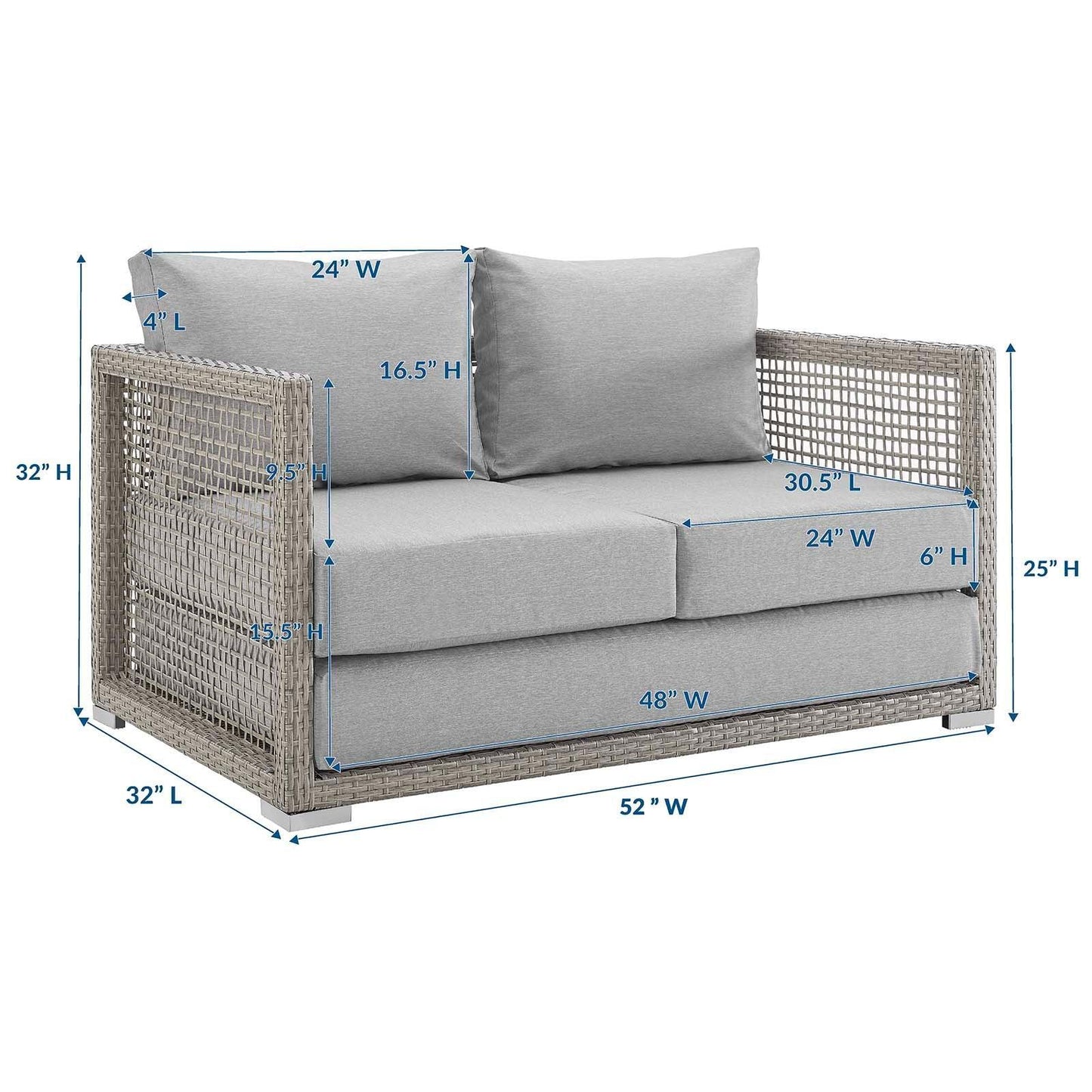 Modway Aura Outdoor Patio Wicker Rattan Loveseat FredCo