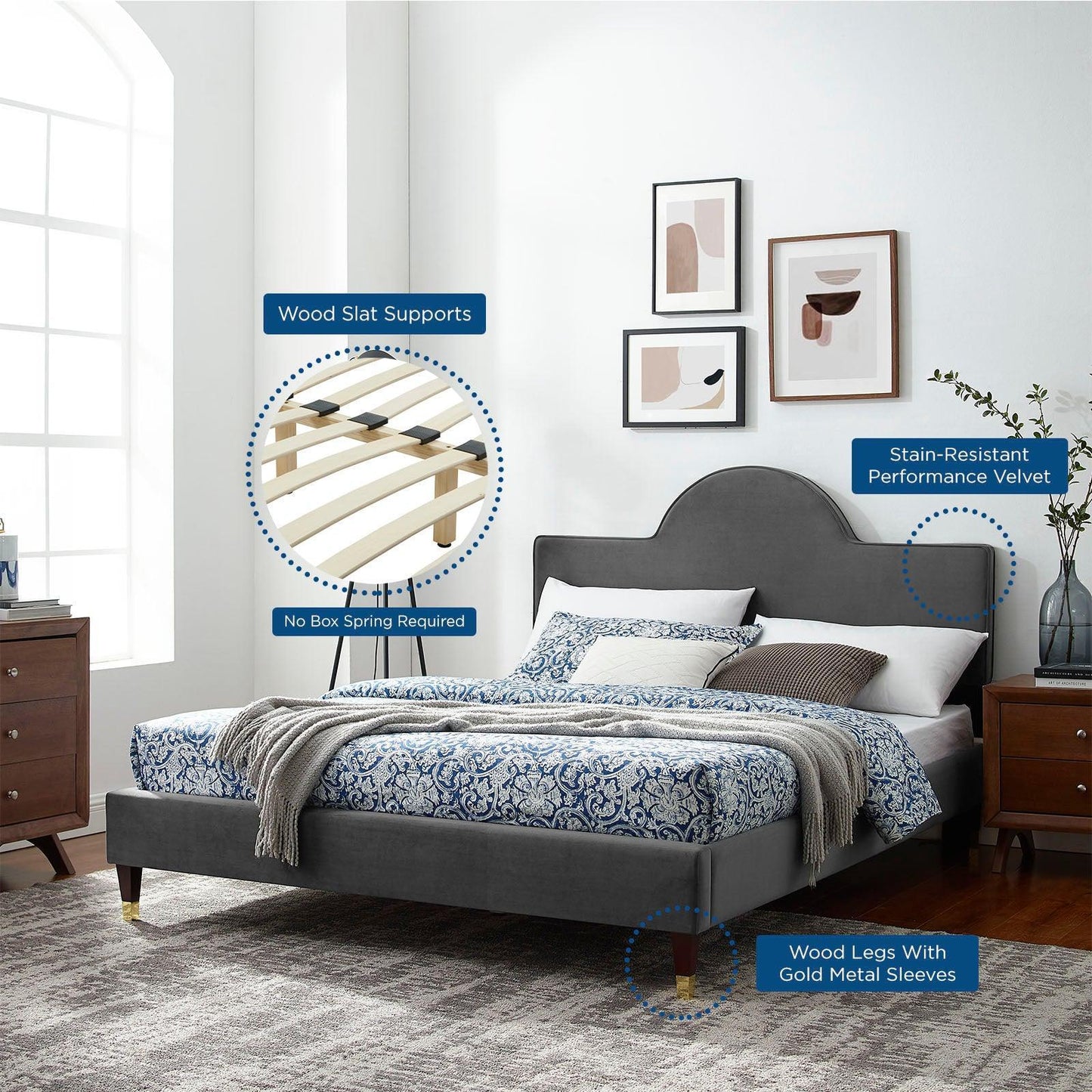 Modway Aurora Performance Velvet Twin Bed FredCo
