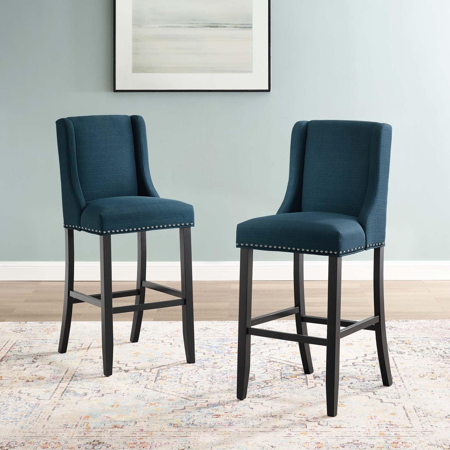 Modway Baron Bar Stool Upholstered Fabric Set of 2 FredCo