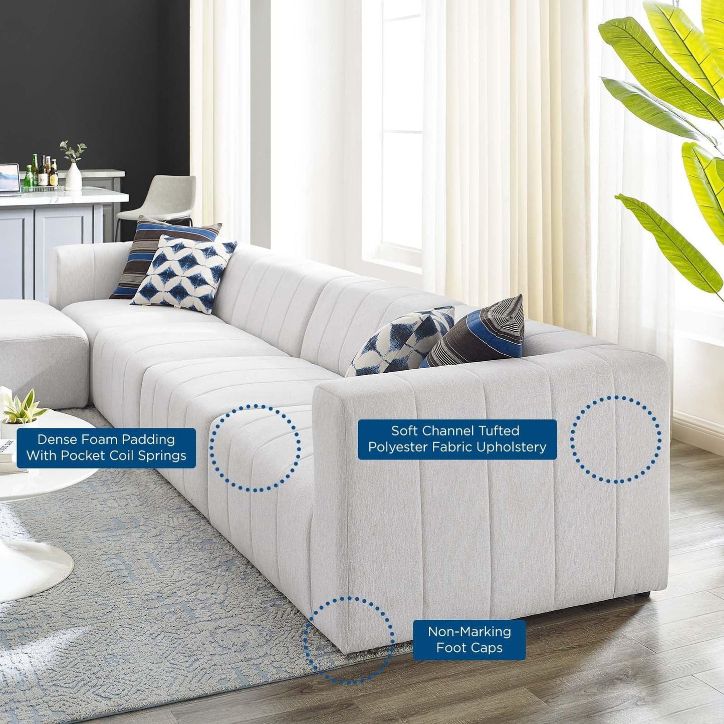 Modway Bartlett Upholstered Fabric 5-Piece Sectional Sofa FredCo