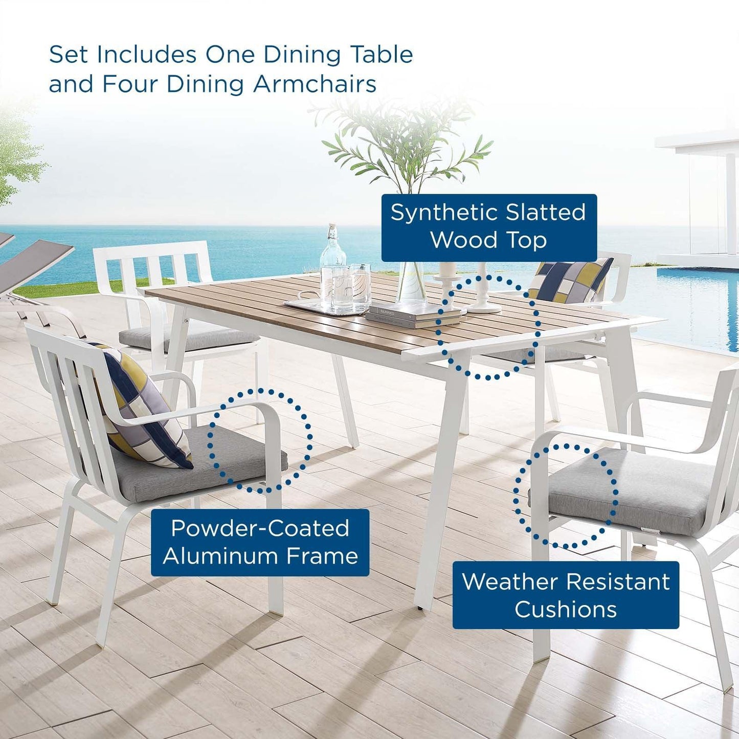 Modway Baxley 5 Piece Outdoor Patio Aluminum Dining Set FredCo