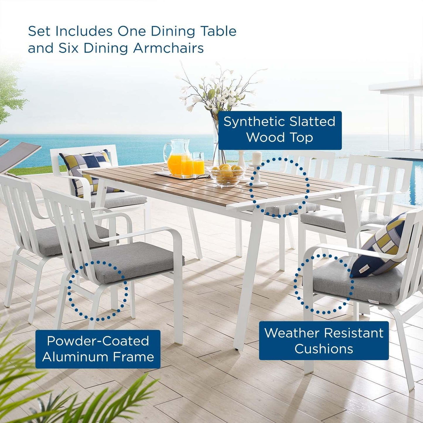 Modway Baxley 7 Piece Outdoor Patio Aluminum Dining Set FredCo