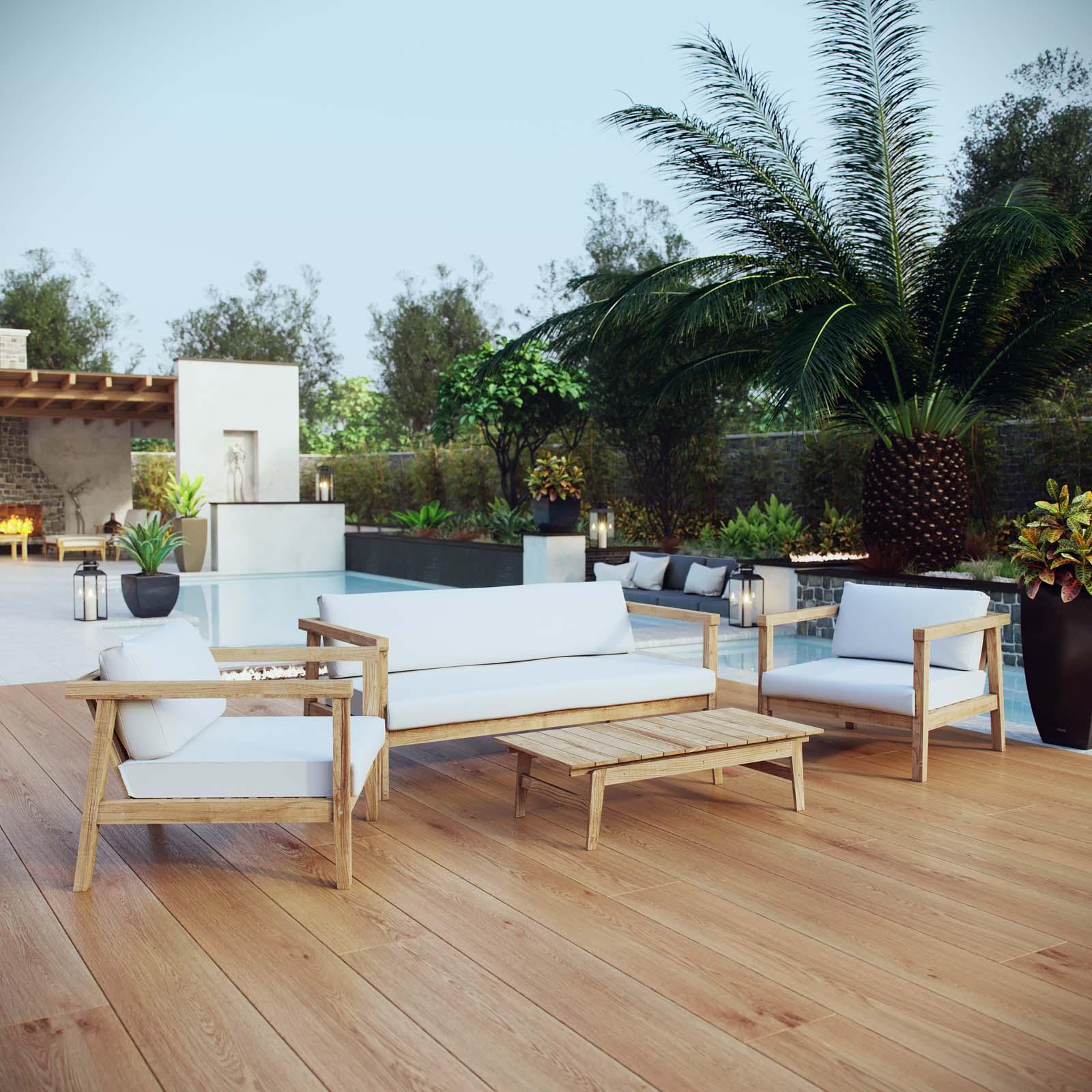 Modway Bayport 4 Piece Outdoor Patio Teak Set, EEI-3111 FredCo