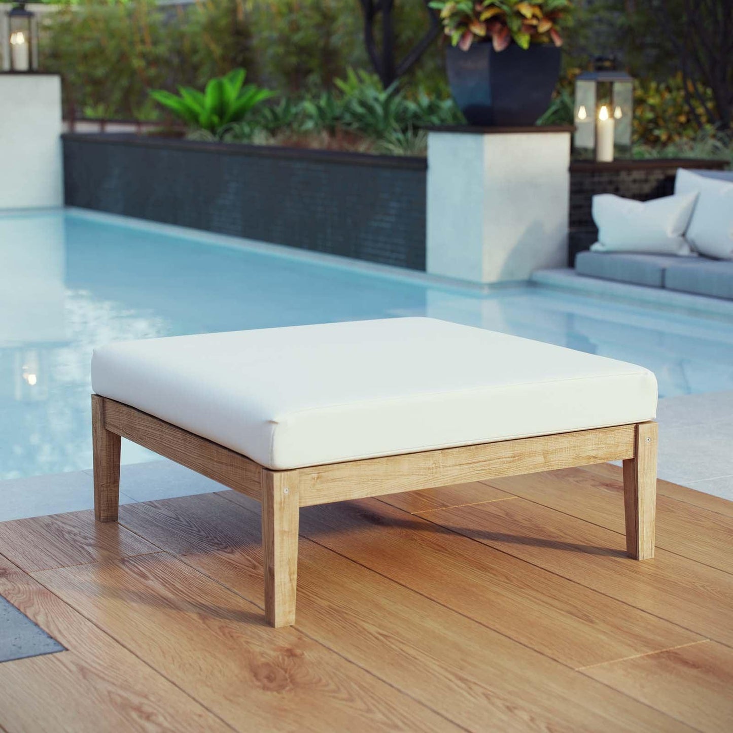 Modway Bayport Outdoor Patio Teak Ottoman FredCo