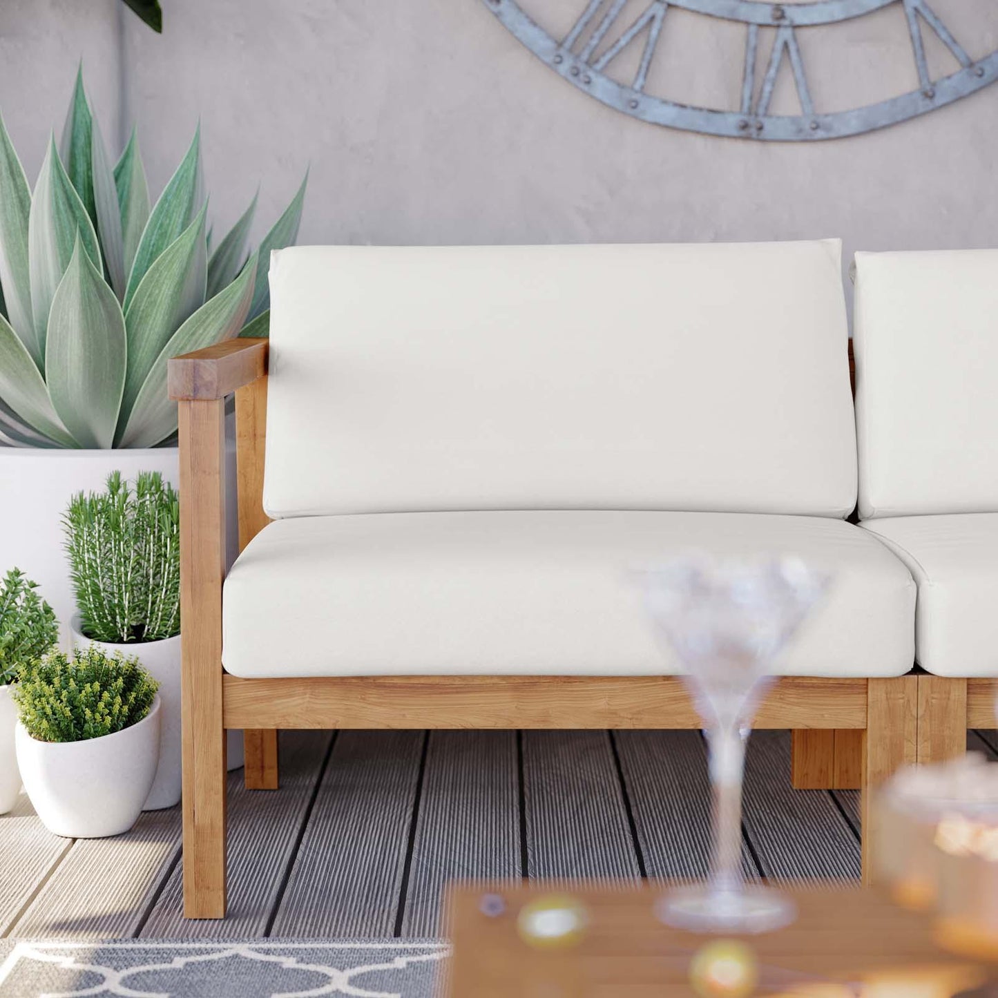 Modway Bayport Outdoor Patio Teak Wood 2-Seater Loveseat FredCo