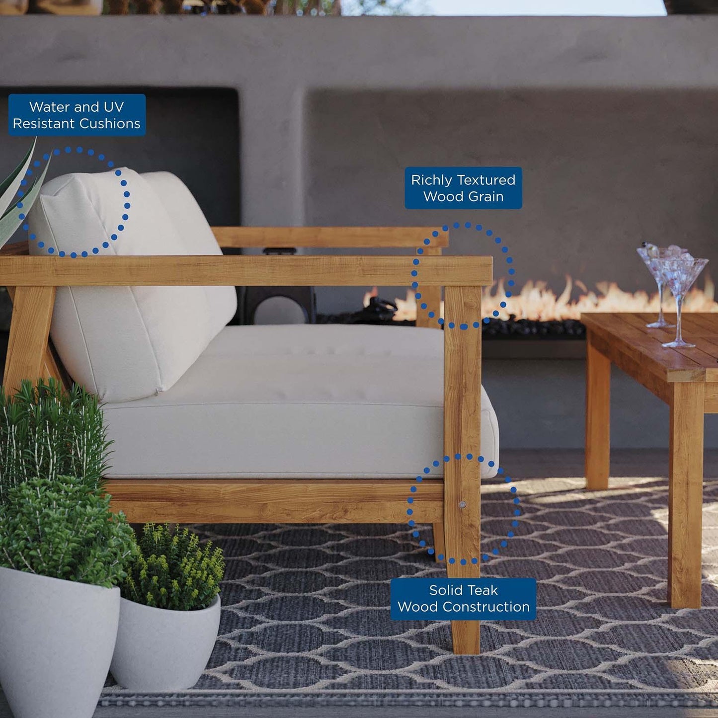 Modway Bayport Outdoor Patio Teak Wood 2-Seater Loveseat FredCo