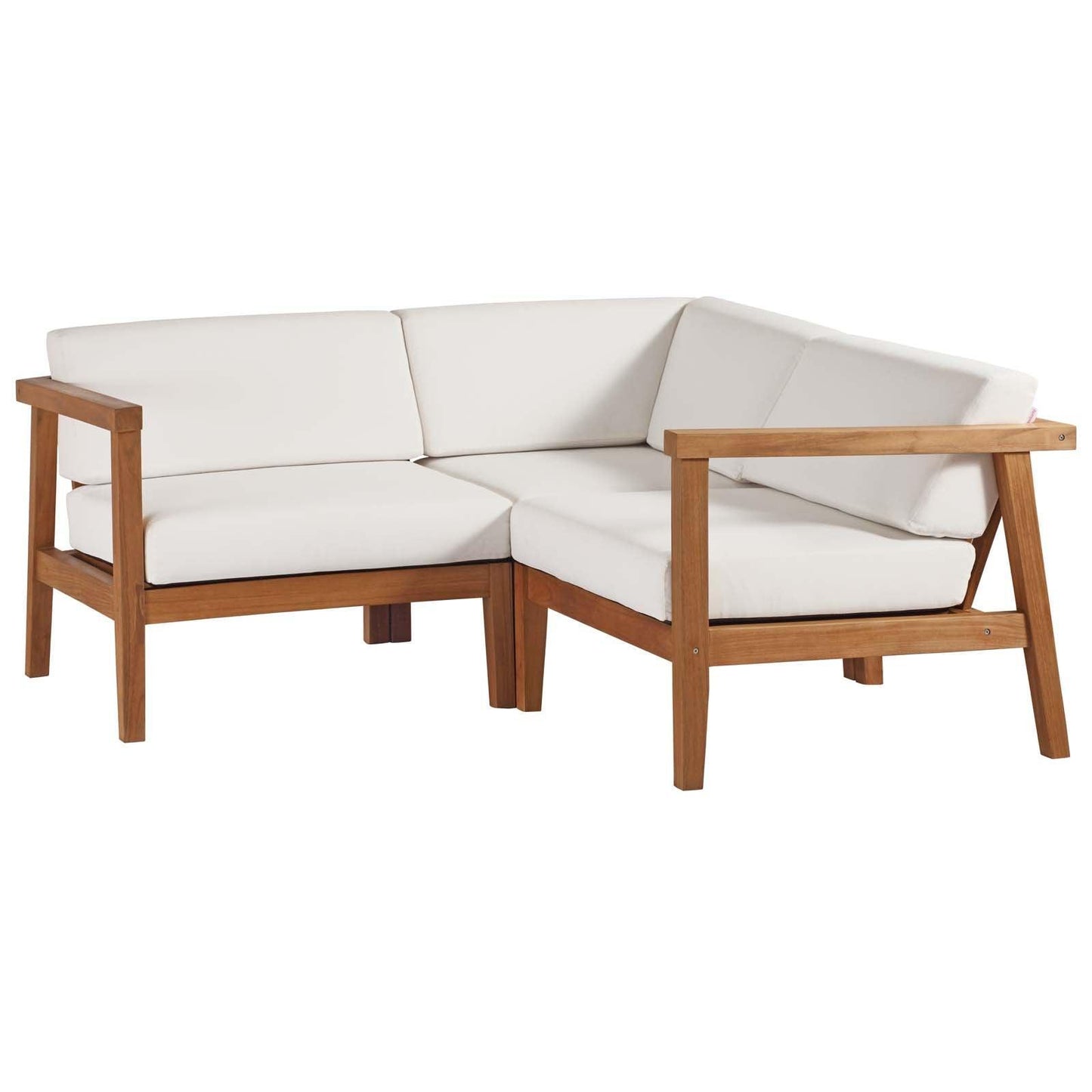 Modway Bayport Outdoor Patio Teak Wood 3-Piece Sectional Sofa Set FredCo