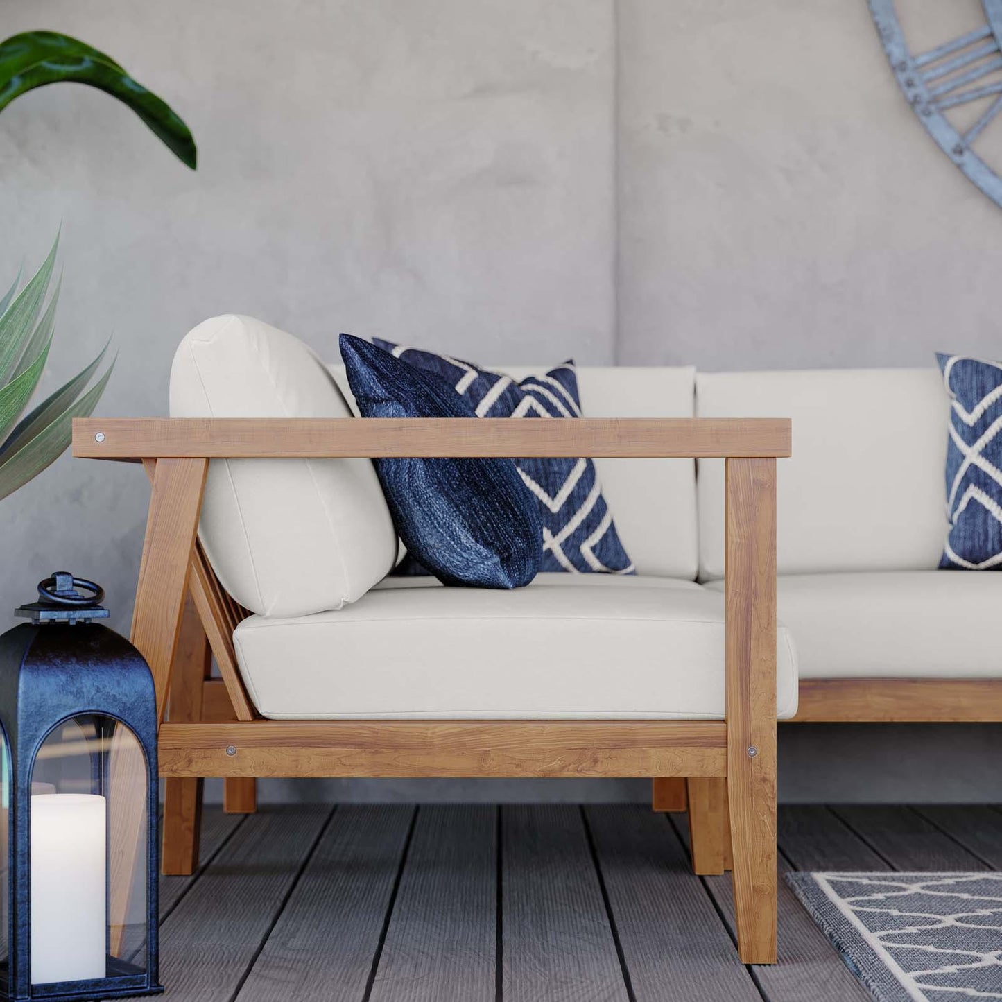 Modway Bayport Outdoor Patio Teak Wood 3-Piece Sectional Sofa Set FredCo