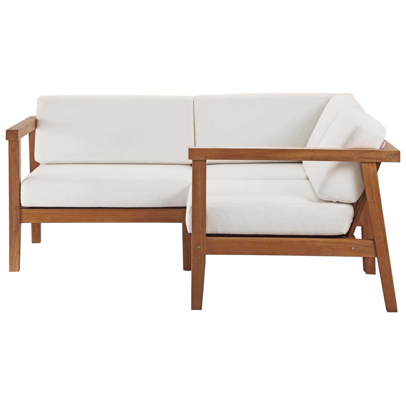 Modway Bayport Outdoor Patio Teak Wood 3-Piece Sectional Sofa Set FredCo