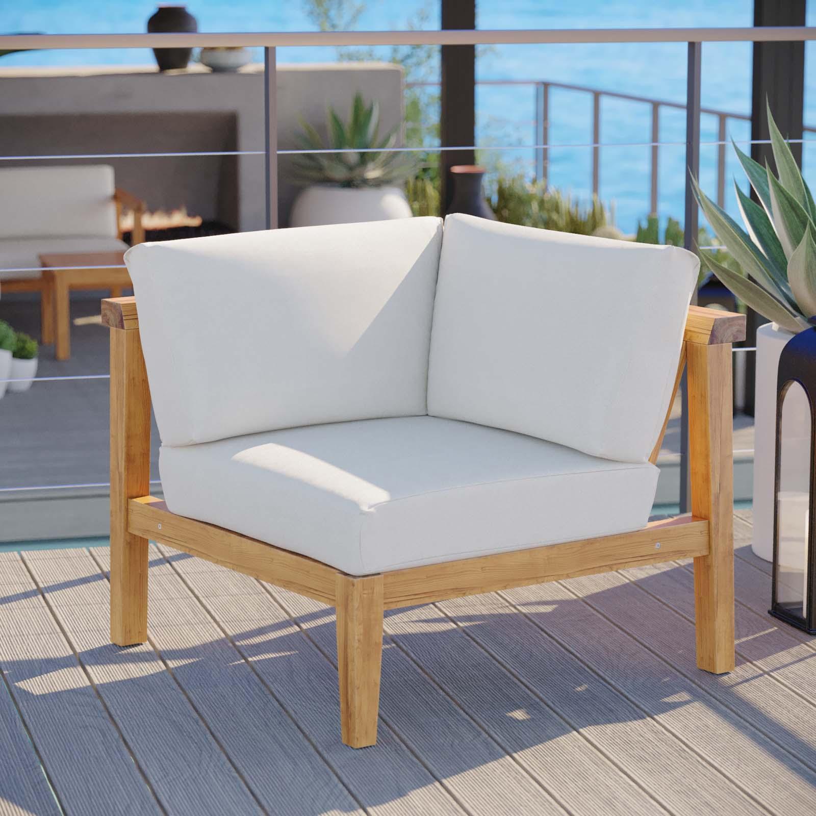 Modway Bayport Outdoor Patio Teak Wood Corner Chair FredCo