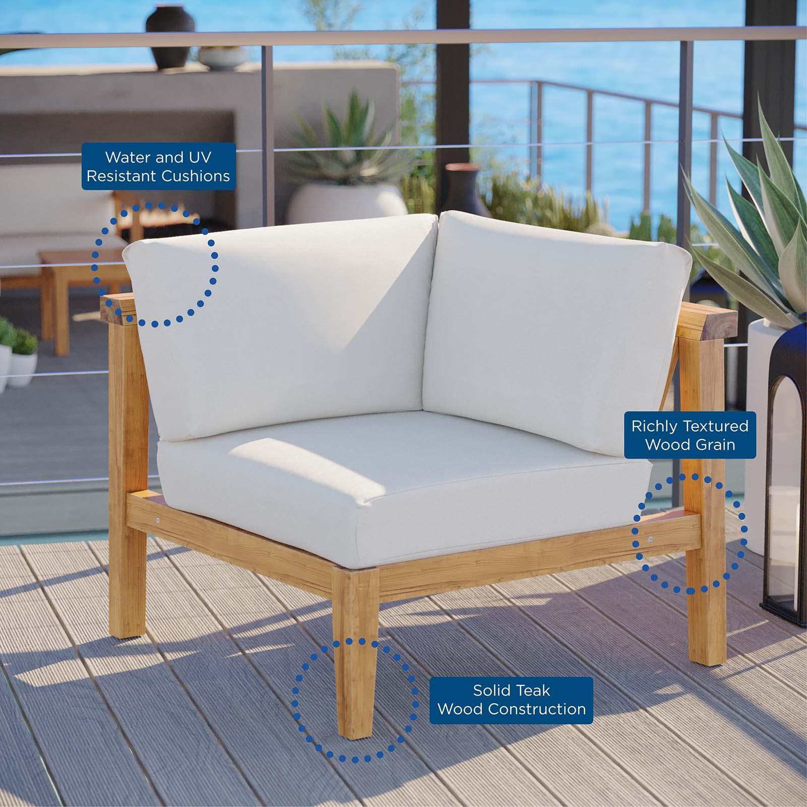 Modway Bayport Outdoor Patio Teak Wood Corner Chair FredCo