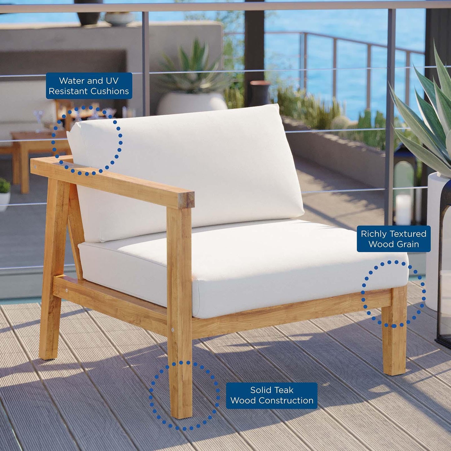 Modway Bayport Outdoor Patio Teak Wood Left-Arm Chair FredCo