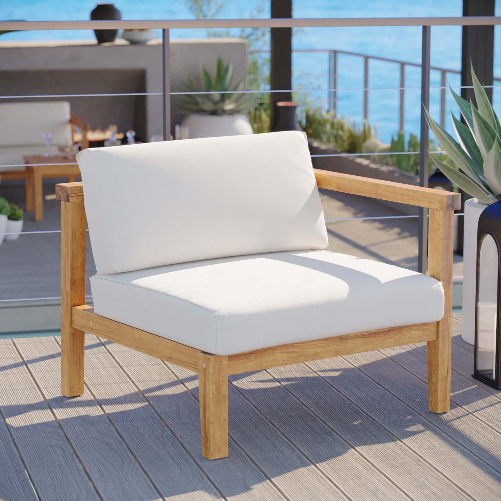 Modway Bayport Outdoor Patio Teak Wood Right-Arm Chair FredCo