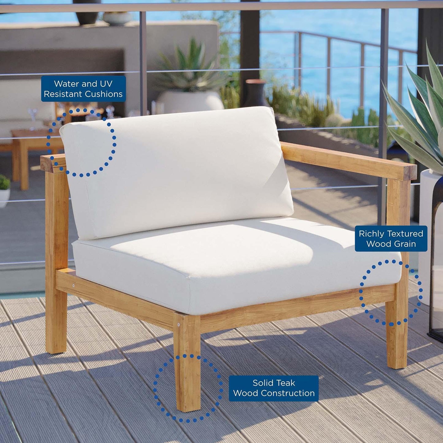Modway Bayport Outdoor Patio Teak Wood Right-Arm Chair FredCo