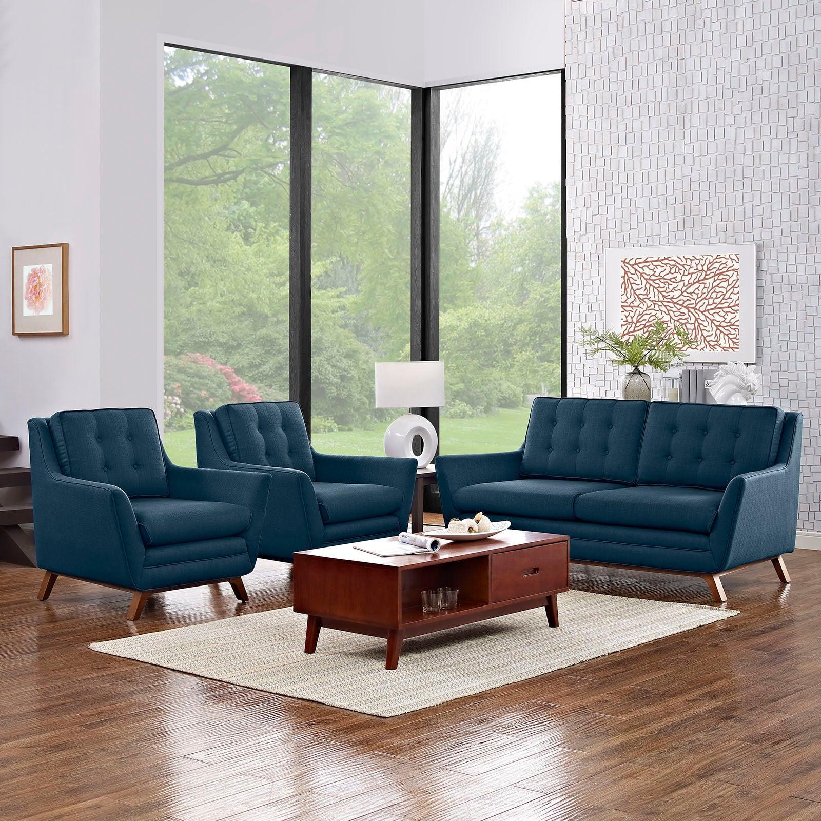 Modway Beguile 3 Piece Upholstered Fabric Living Room Set FredCo