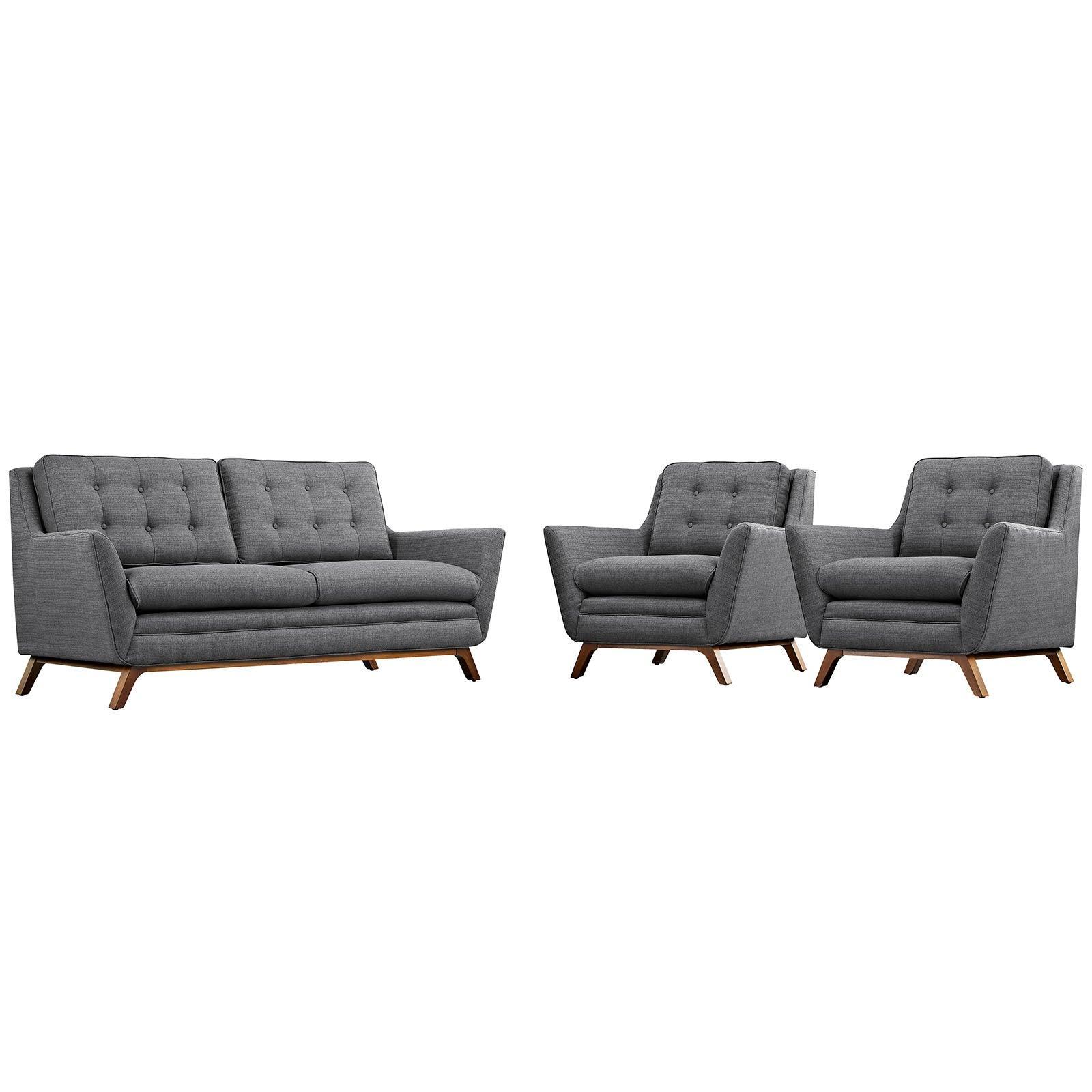 Modway Beguile 3 Piece Upholstered Fabric Living Room Set FredCo