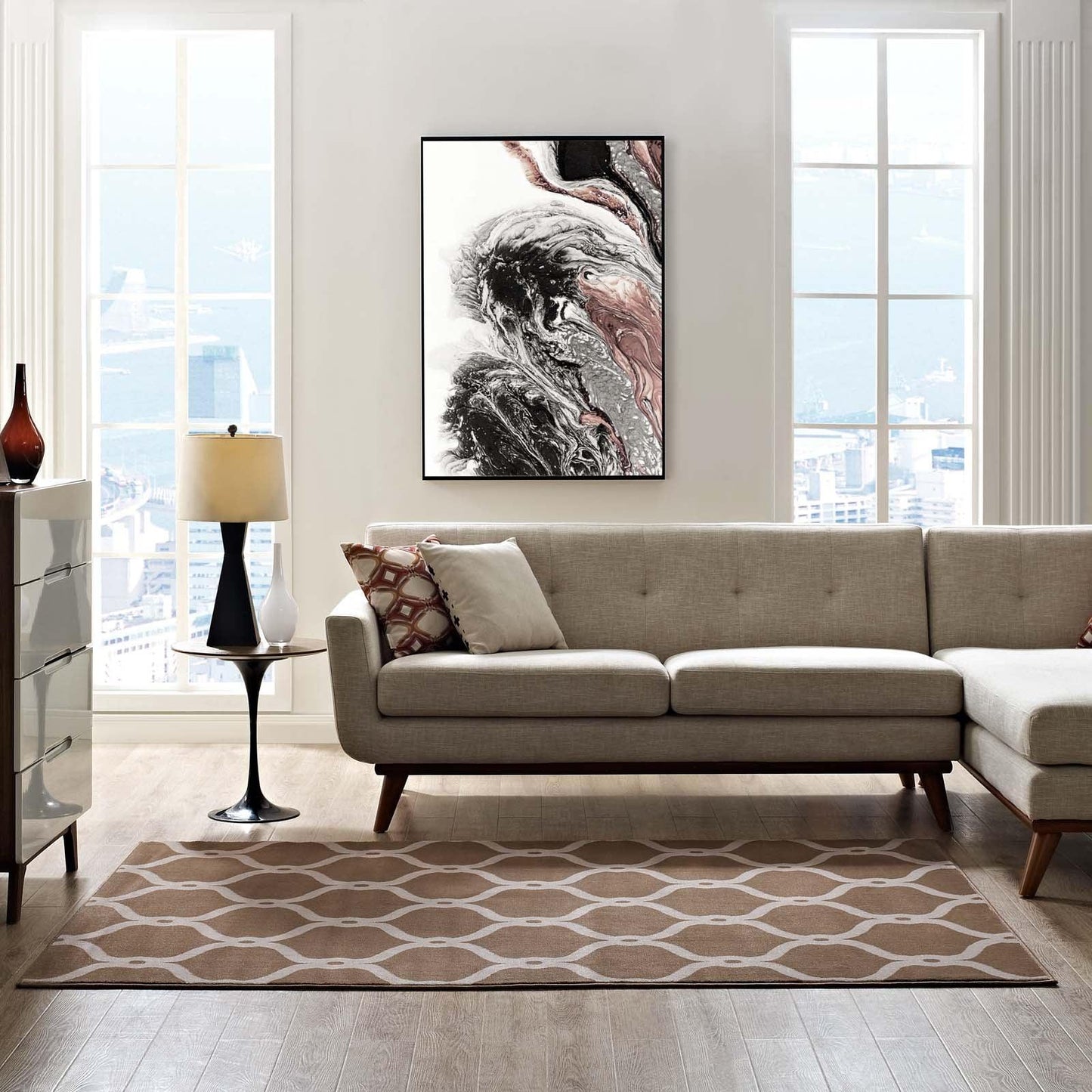 Modway Beltara Chain Link Transitional Trellis Area Rug FredCo