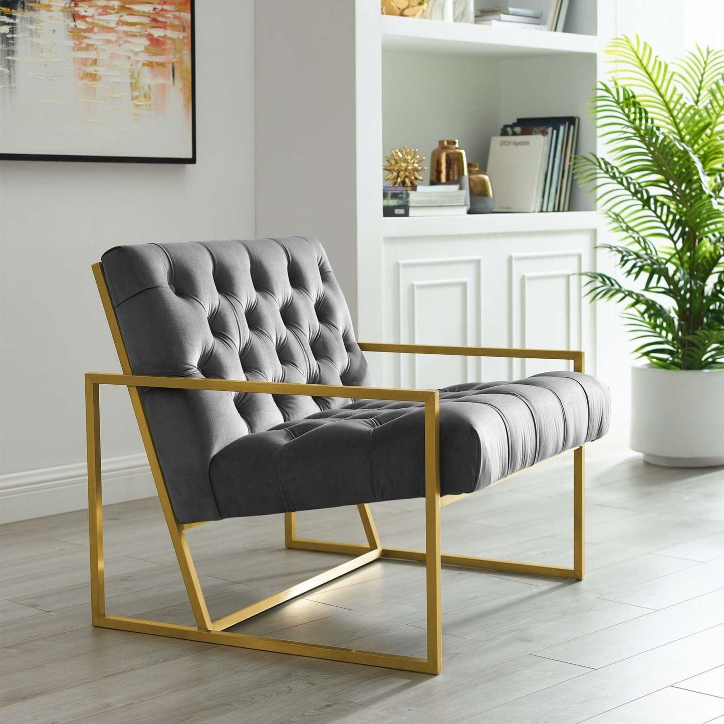 Modway Bequest Gold Stainless Steel Performance Velvet Accent Chair FredCo
