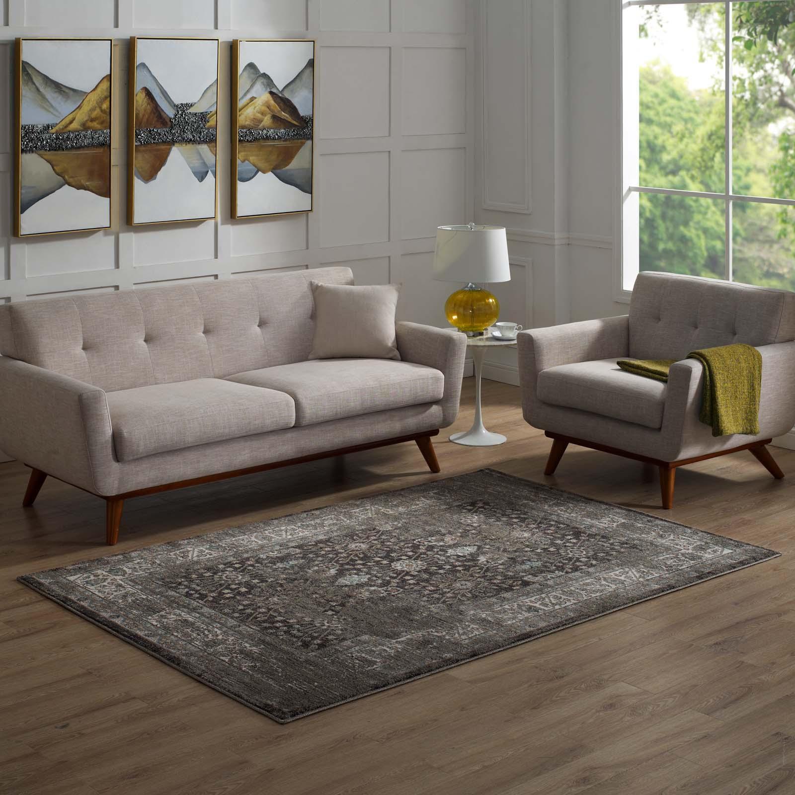 Modway Berit Distressed Vintage Floral Lattice Area Rug FredCo