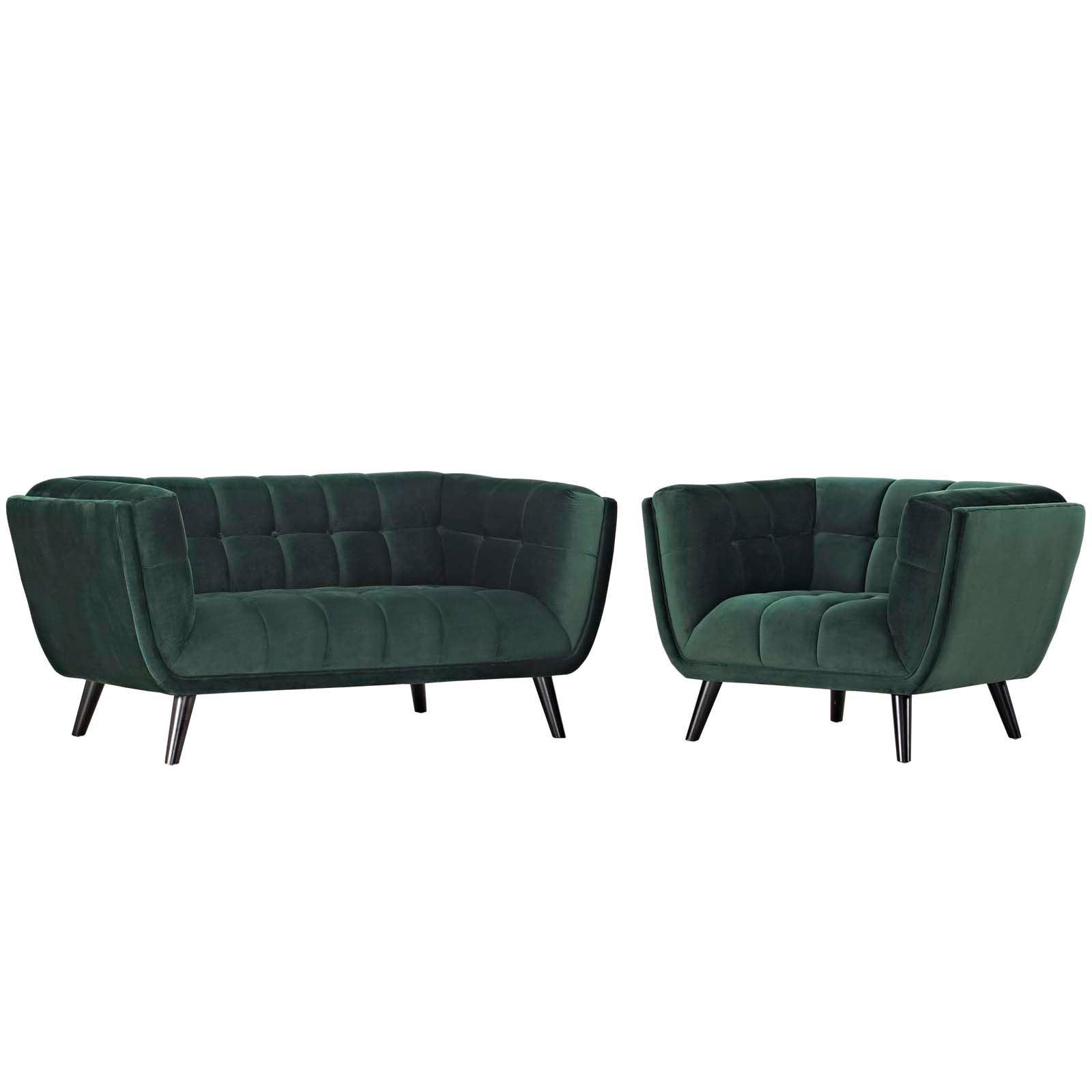 Modway Bestow 2 Piece Performance Velvet Loveseat and Armchair Set FredCo