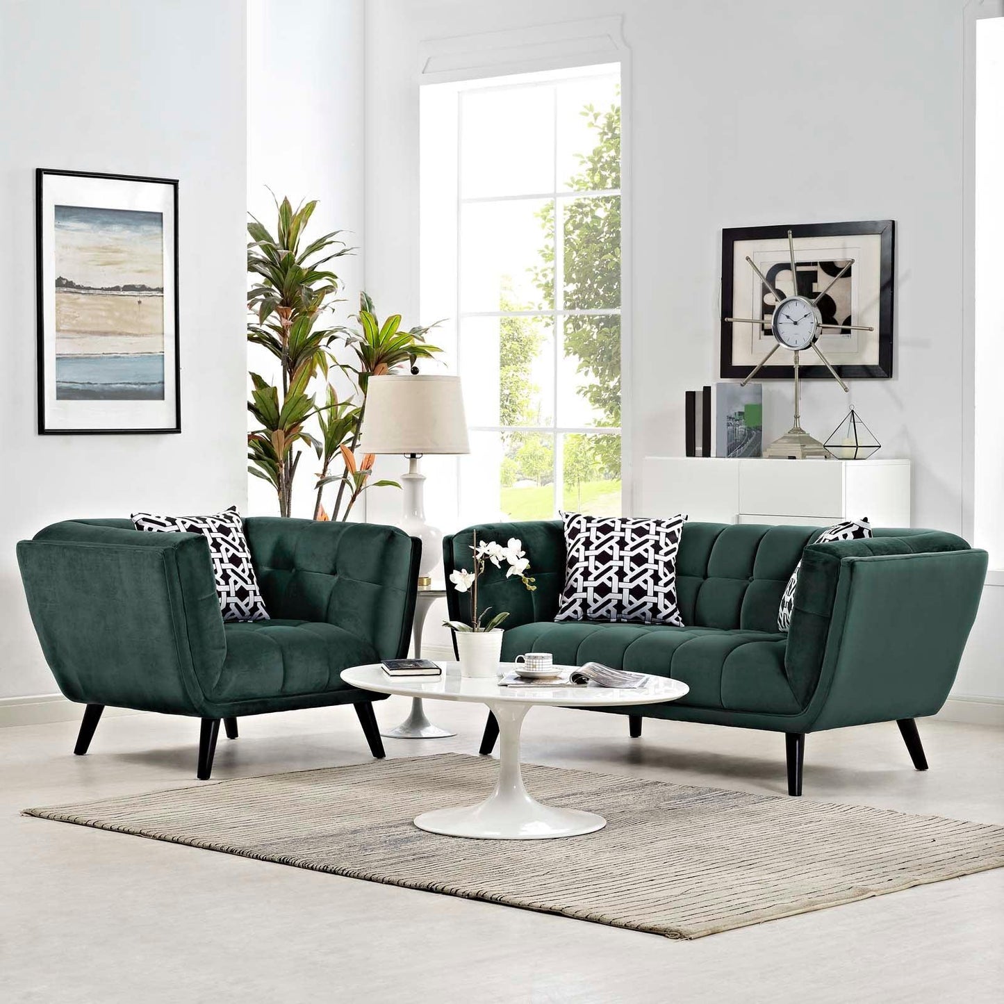 Modway Bestow 2 Piece Performance Velvet Loveseat and Armchair Set FredCo