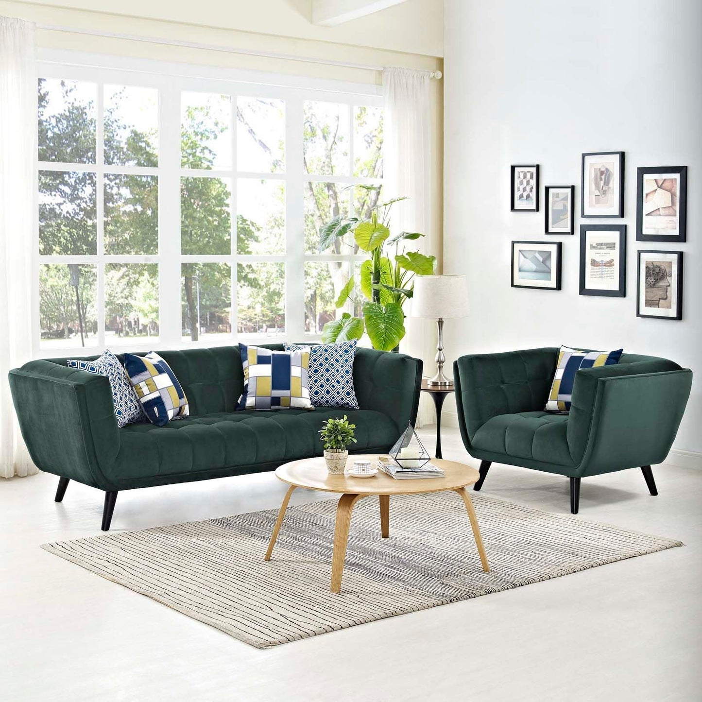 Modway Bestow 2 Piece Performance Velvet Sofa and Armchair Set FredCo