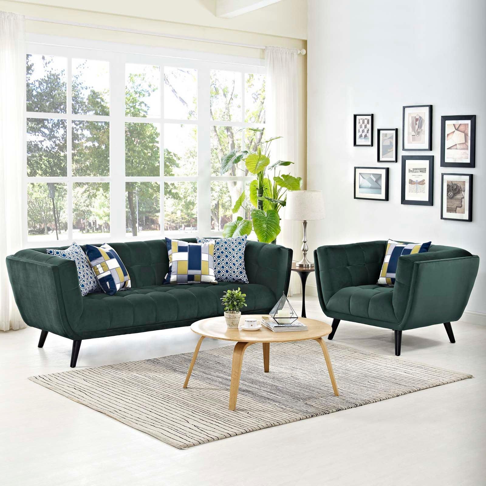 Modway Bestow 2 Piece Performance Velvet Sofa and Armchair Set FredCo