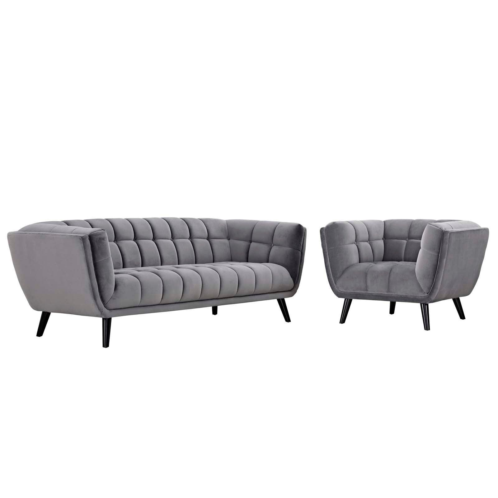 Modway Bestow 2 Piece Performance Velvet Sofa and Armchair Set FredCo