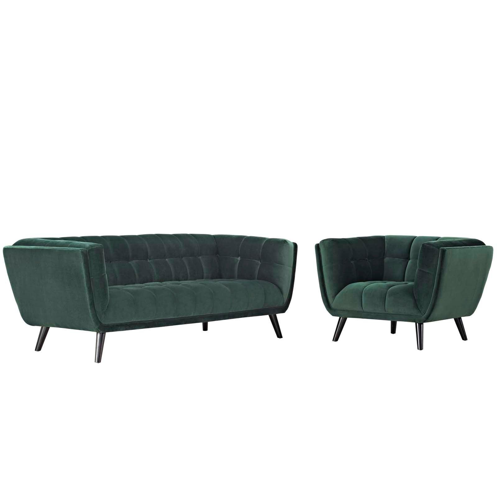 Modway Bestow 2 Piece Performance Velvet Sofa and Armchair Set FredCo