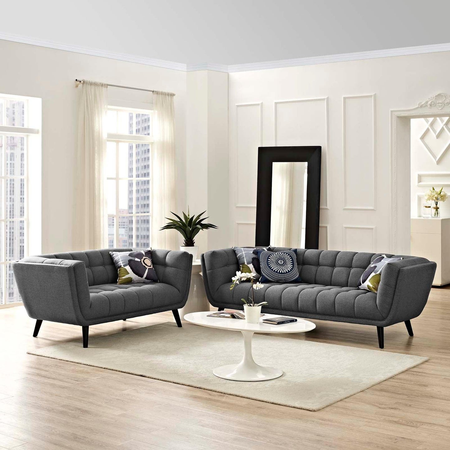 Modway Bestow 2 Piece Upholstered Fabric Sofa and Loveseat Set FredCo