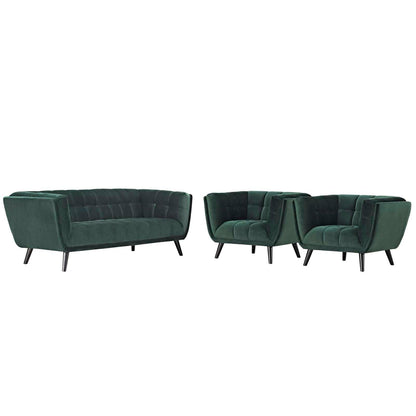Modway Bestow 3 Piece Performance Velvet Sofa and Armchair Set FredCo