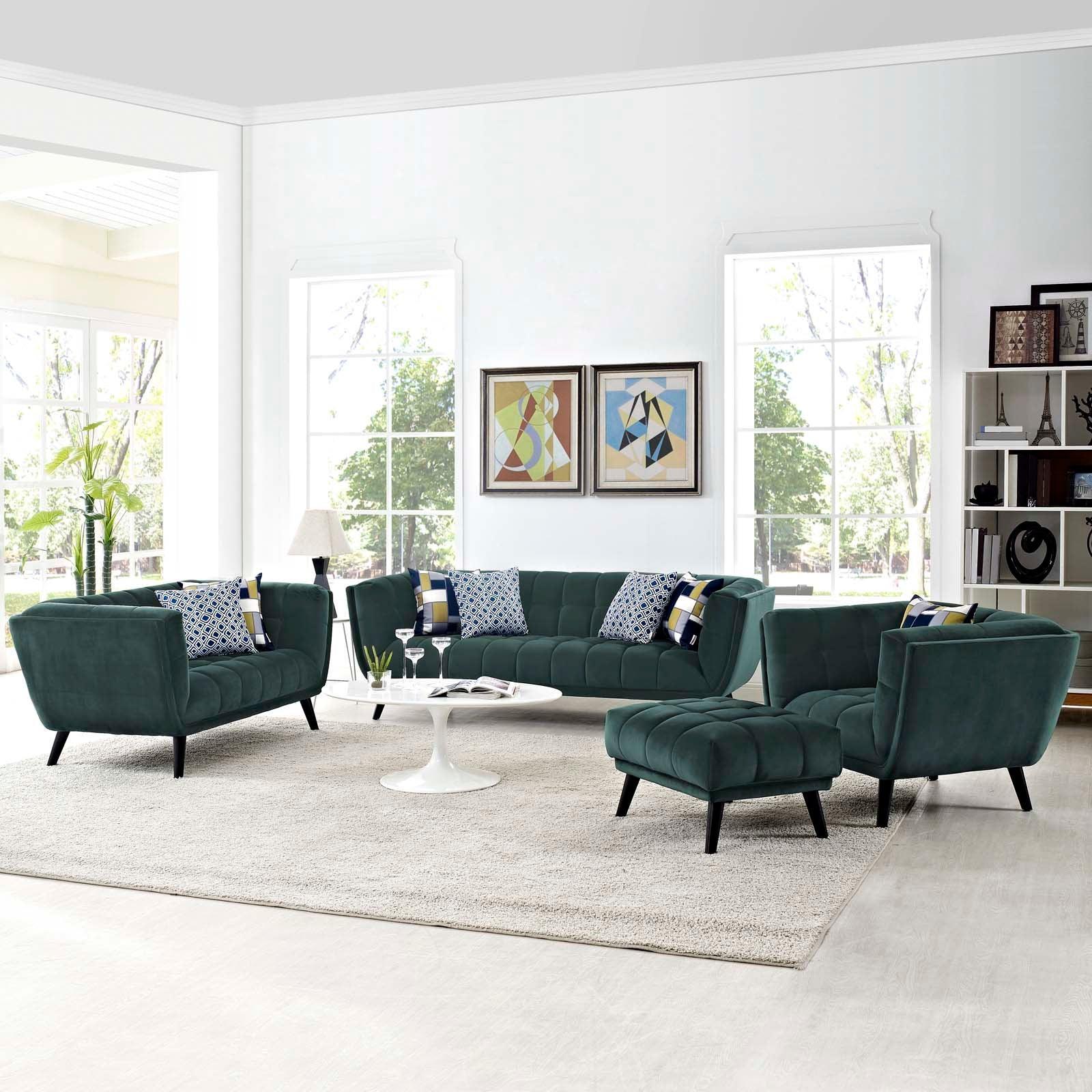Modway Bestow 3 Piece Performance Velvet Sofa Loveseat and Armchair Set FredCo
