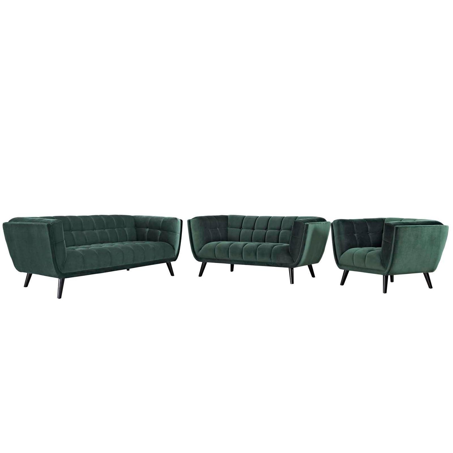 Modway Bestow 3 Piece Performance Velvet Sofa Loveseat and Armchair Set FredCo