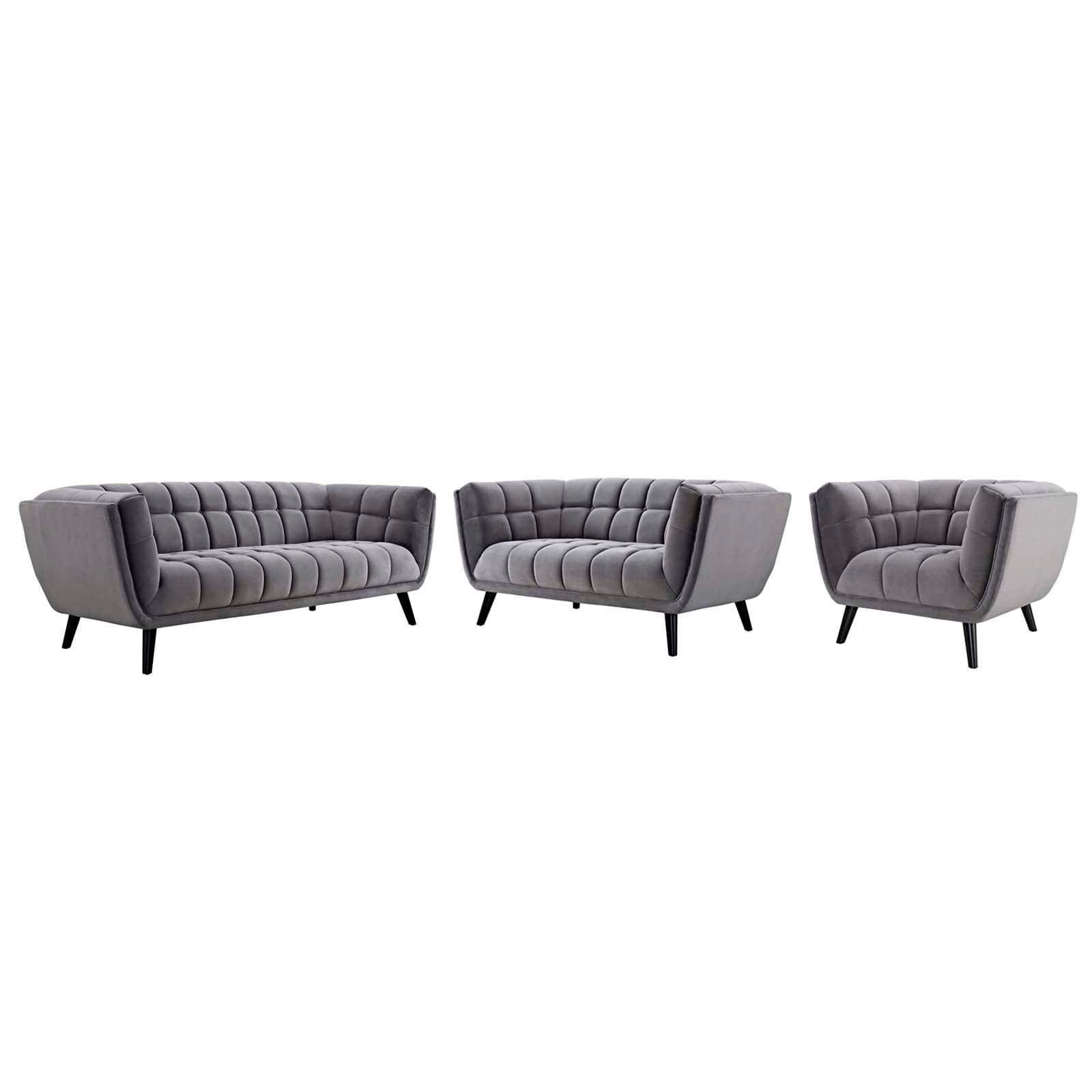 Modway Bestow 3 Piece Performance Velvet Sofa Loveseat and Armchair Set FredCo