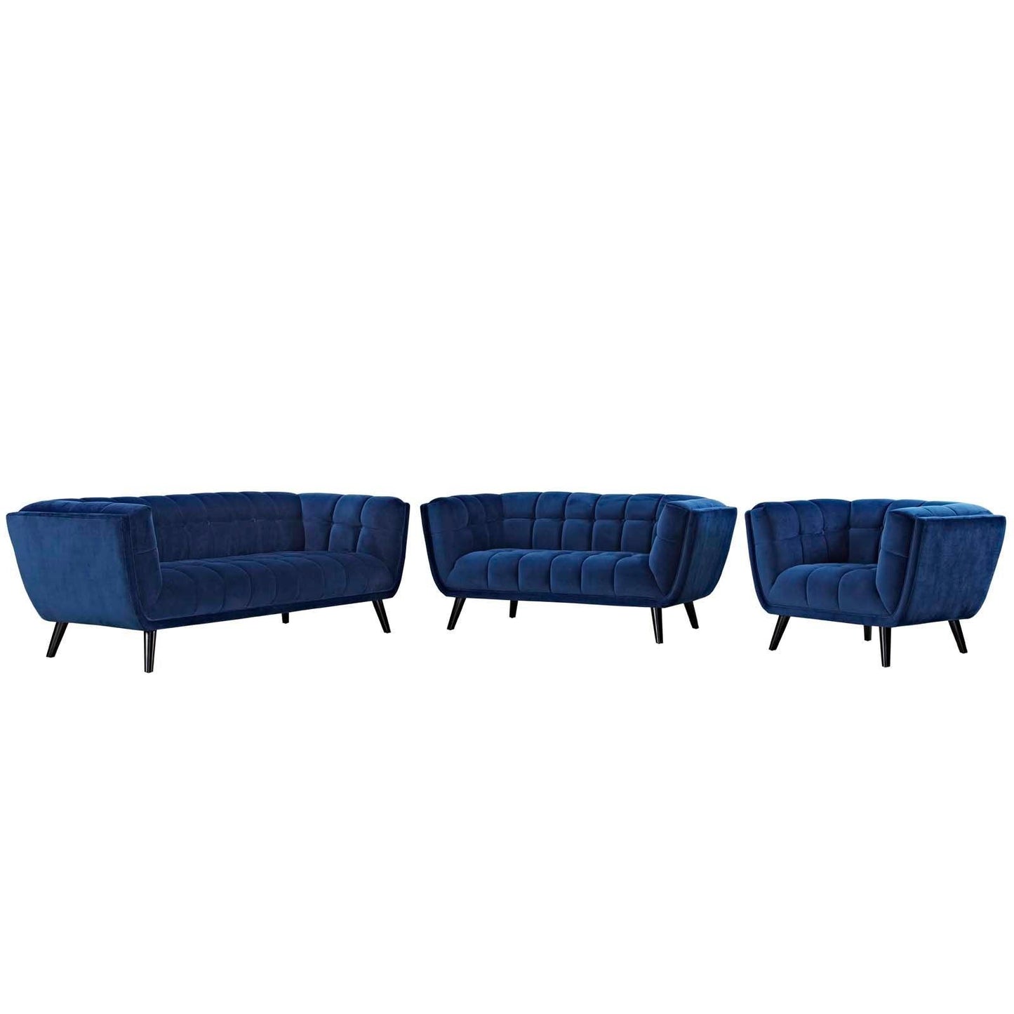 Modway Bestow 3 Piece Performance Velvet Sofa Loveseat and Armchair Set FredCo