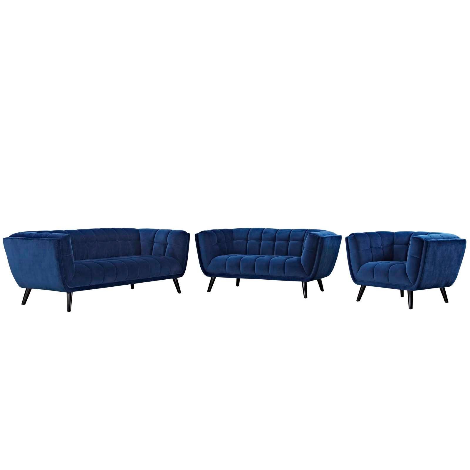Modway Bestow 3 Piece Performance Velvet Sofa Loveseat and Armchair Set FredCo