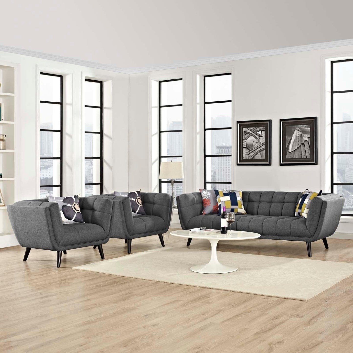Modway Bestow 3 Piece Upholstered Fabric Sofa and Armchair Set FredCo