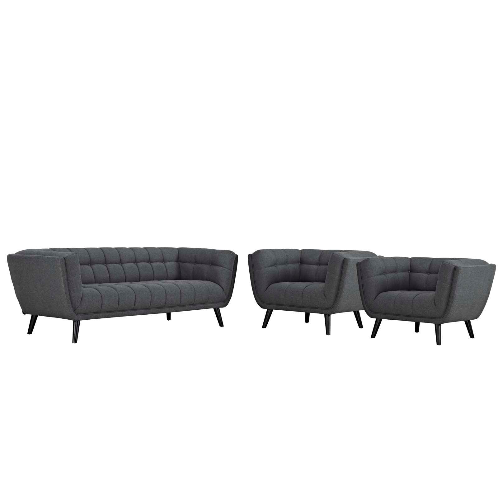 Modway Bestow 3 Piece Upholstered Fabric Sofa and Armchair Set FredCo