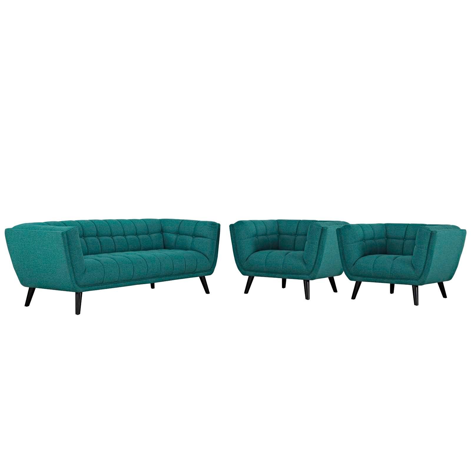 Modway Bestow 3 Piece Upholstered Fabric Sofa and Armchair Set FredCo