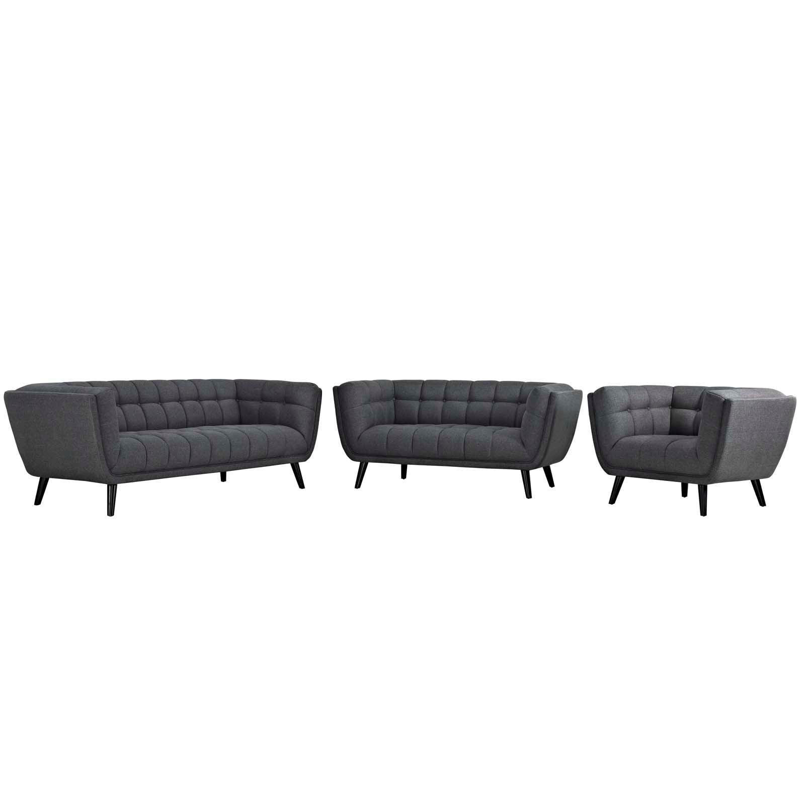 Modway Bestow 3 Piece Upholstered Fabric Sofa Loveseat and Armchair Set FredCo