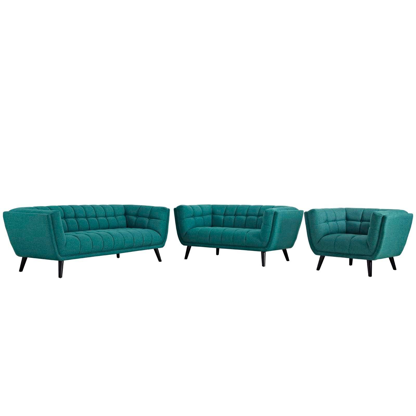 Modway Bestow 3 Piece Upholstered Fabric Sofa Loveseat and Armchair Set FredCo