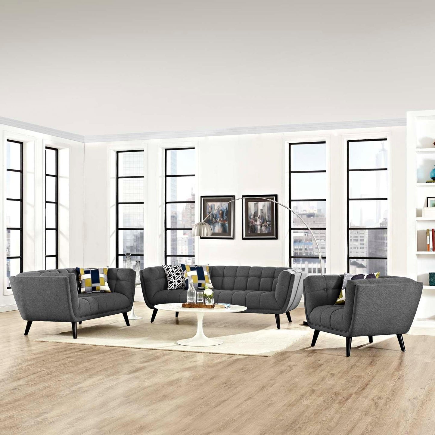 Modway Bestow 3 Piece Upholstered Fabric Sofa Loveseat and Armchair Set FredCo