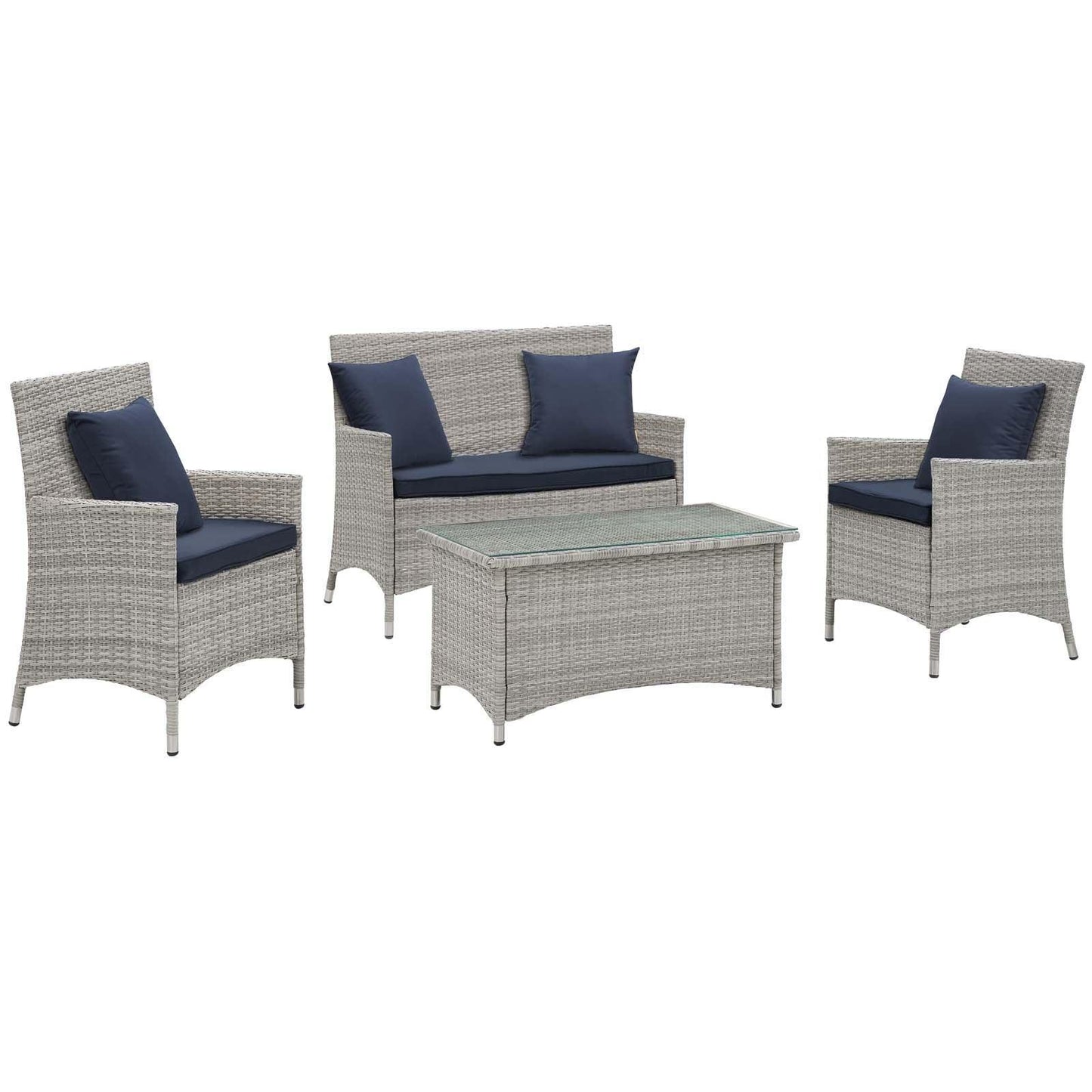 Modway Bridge 4 Piece Outdoor Patio Patio Conversation Set with Pillow Set FredCo