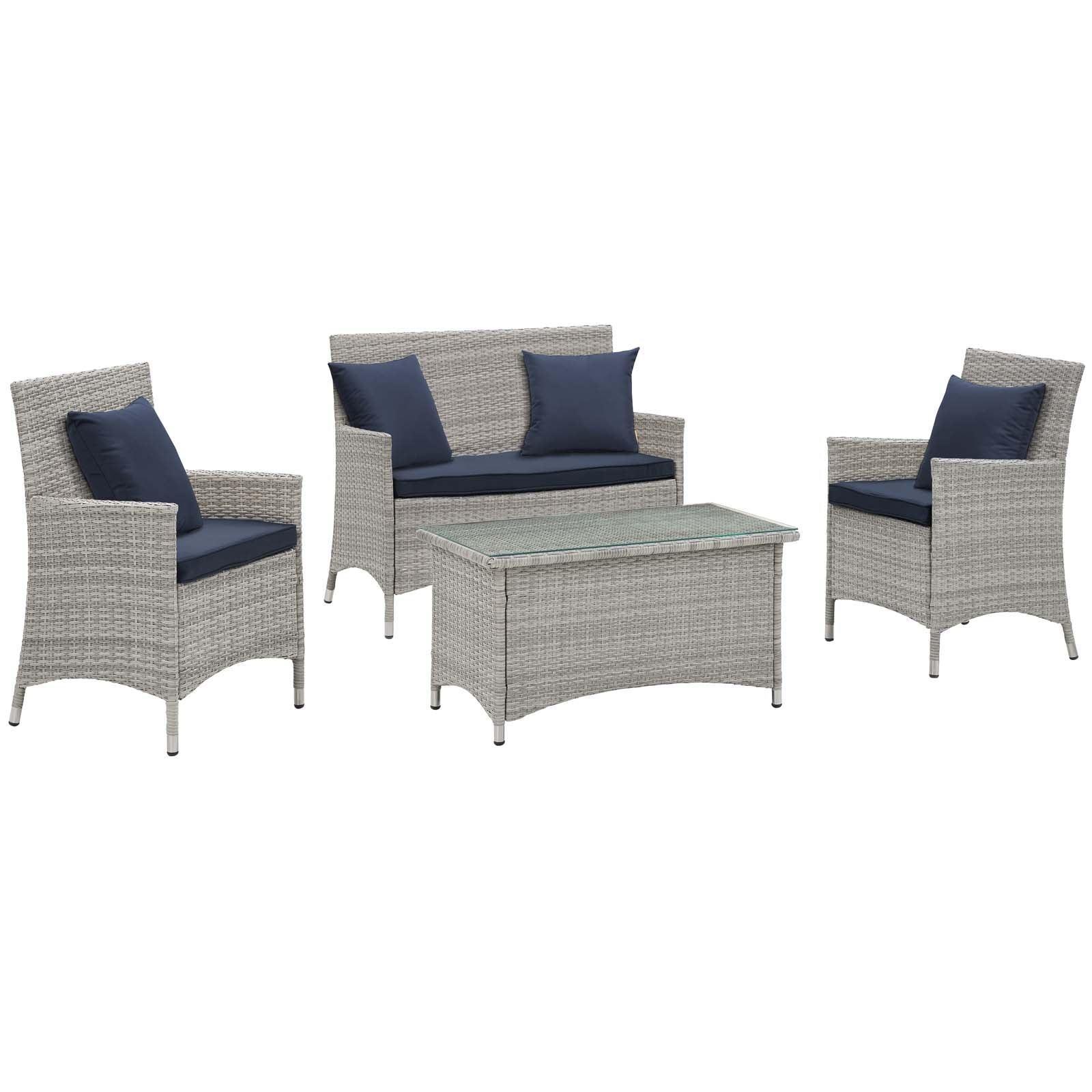 Modway Bridge 4 Piece Outdoor Patio Patio Conversation Set with Pillow Set FredCo