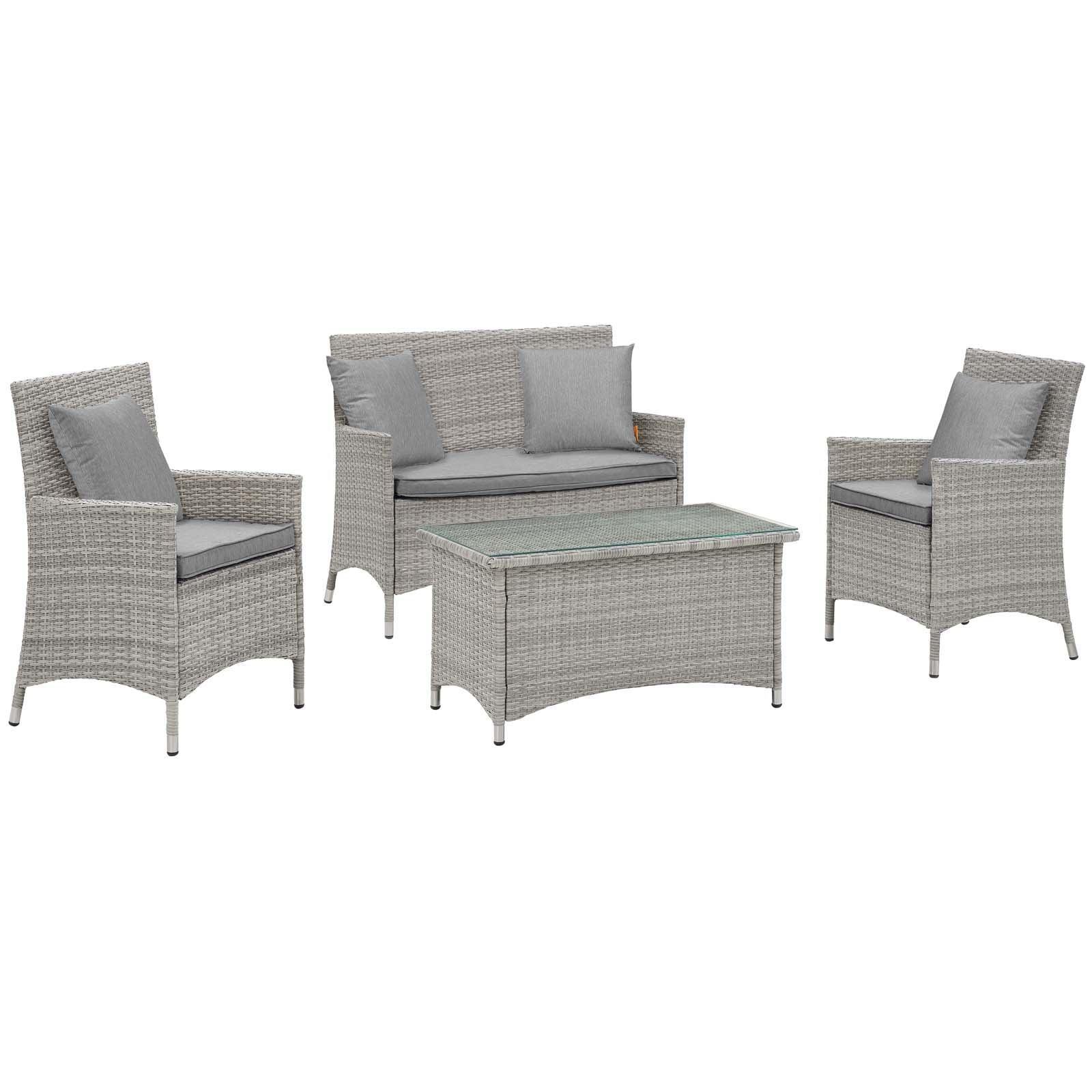 Modway Bridge 4 Piece Outdoor Patio Patio Conversation Set with Pillow Set FredCo