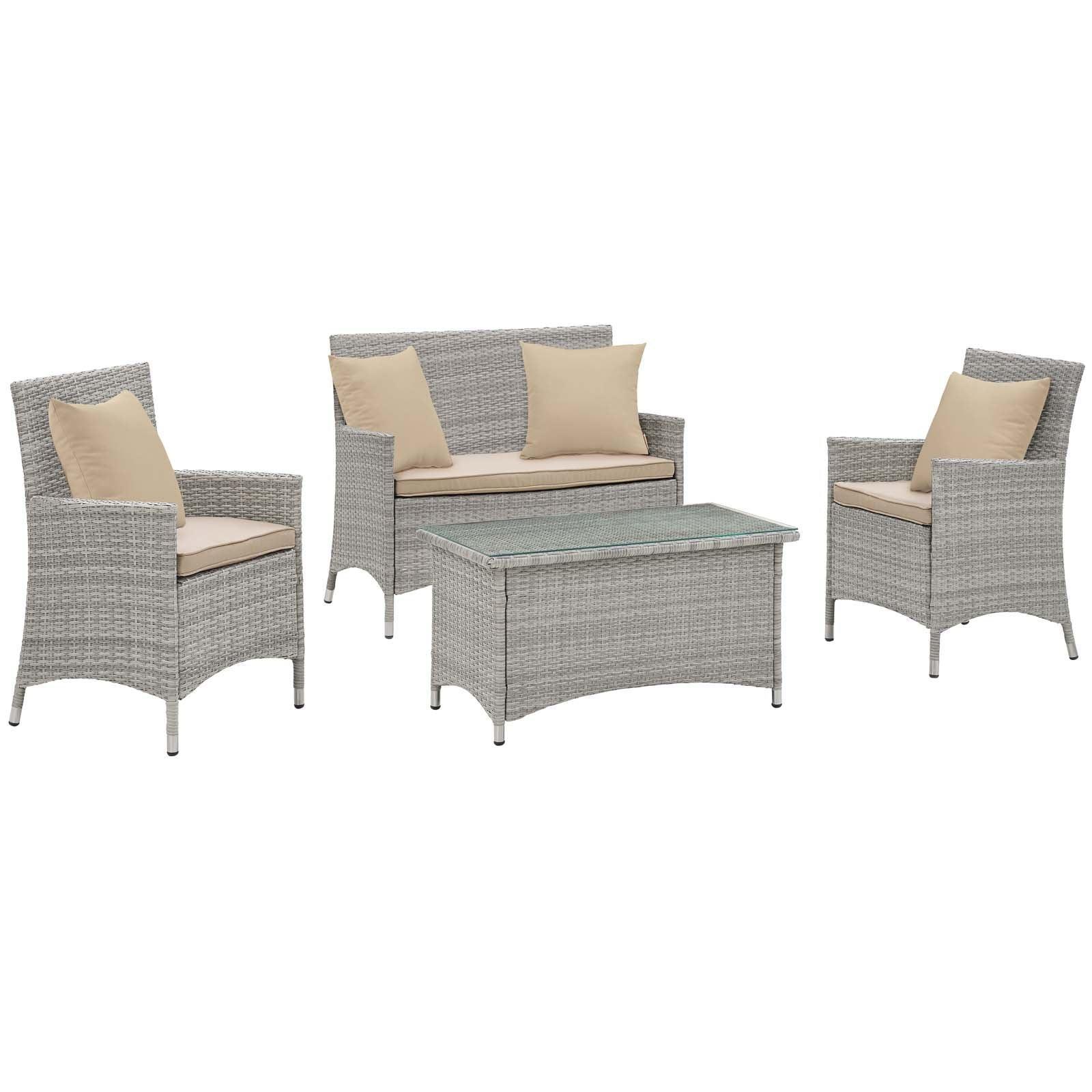 Modway Bridge 4 Piece Outdoor Patio Patio Conversation Set with Pillow Set FredCo