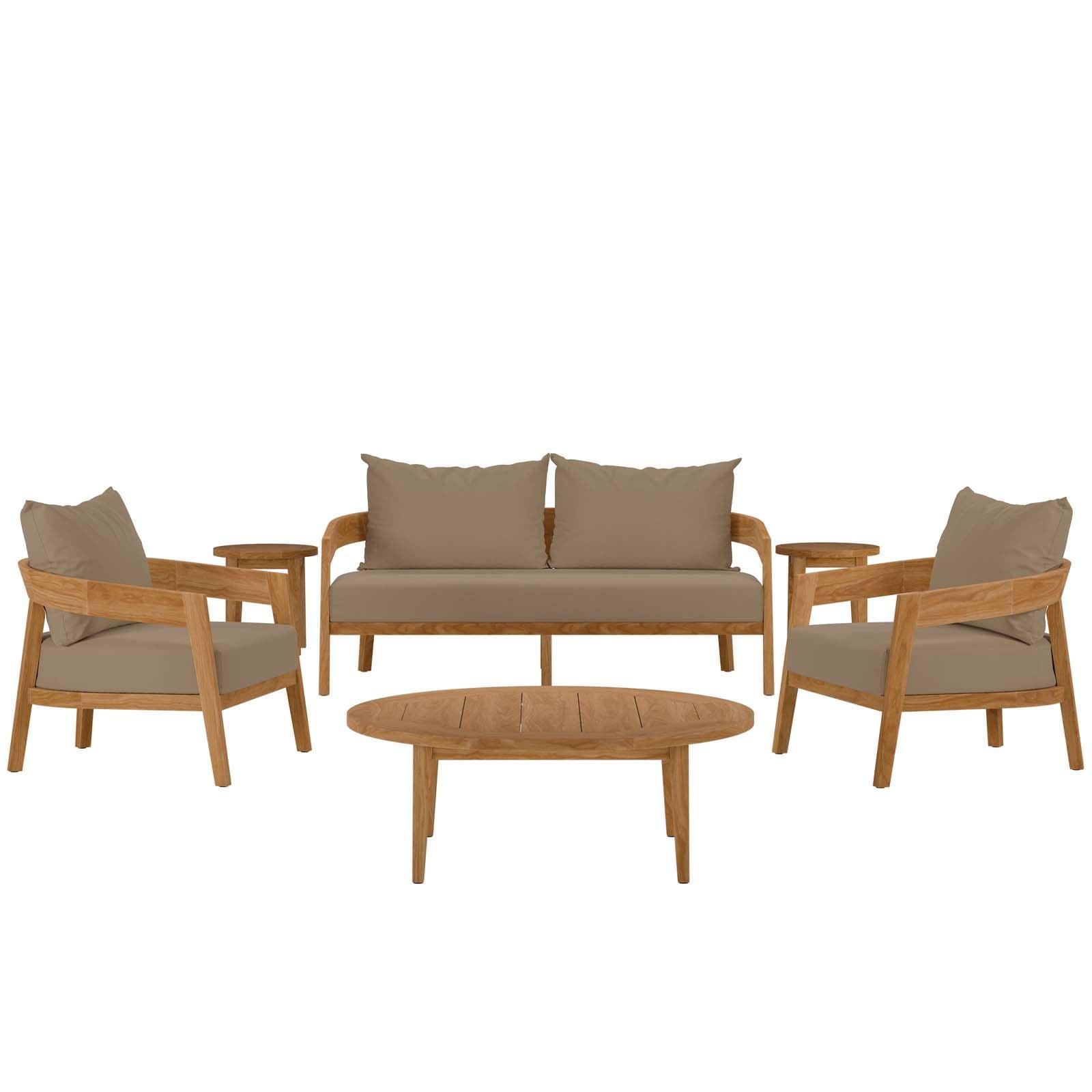Modway Brisbane 6-Piece Teak Wood Outdoor Patio Set FredCo