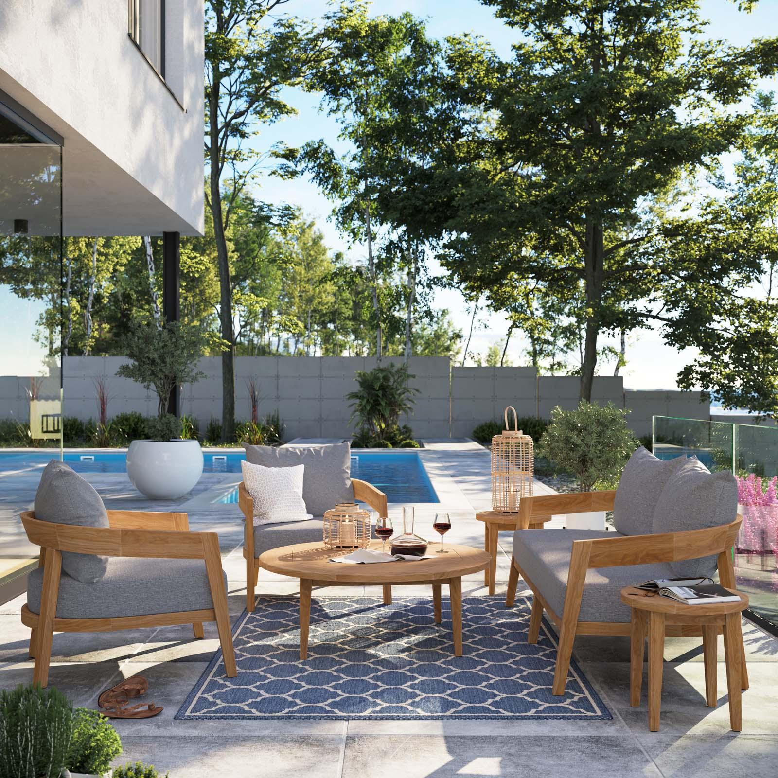 Modway Brisbane 6-Piece Teak Wood Outdoor Patio Set FredCo